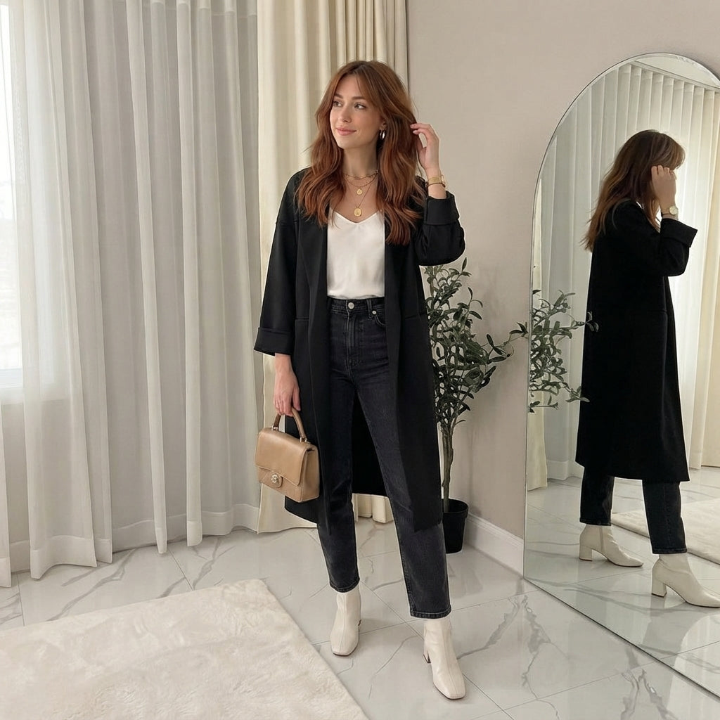 LUXE DIVA Plain Soft Feel Pockets Oversize  Longline Jacket