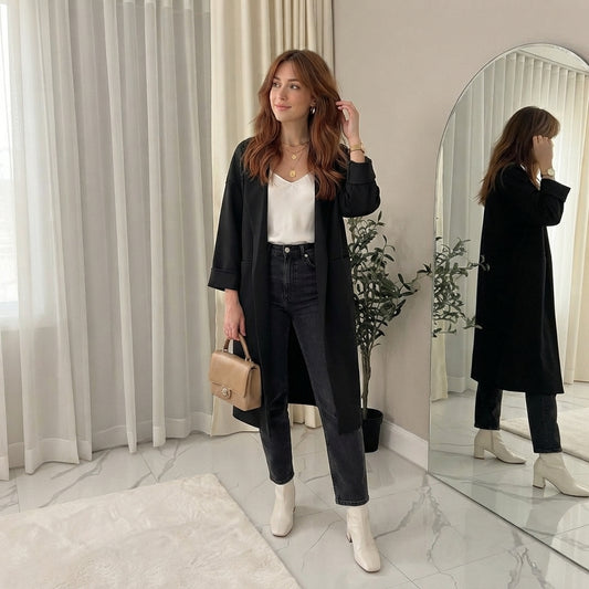 LUXE DIVA Plain Soft Feel Pockets Oversize  Longline Jacket