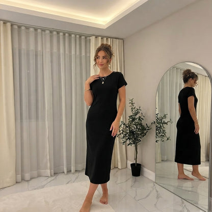 LUXE-DIVA Womens Plus Size Plain Short Sleeve Stretch Ladies Jersey Midi Dress 16-26 Casual Womenswear Viscose Casual Wear Summer Comfort