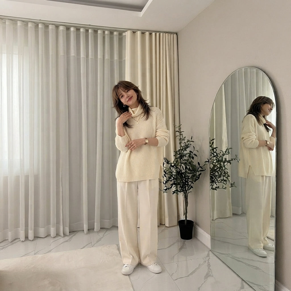 LUXE DIVA Women Chunky Knitted High Polo Roll Neck Baggy Oversized Winter Jumper Dress Top