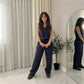 LUXE DIVA New Two Piece Wide Leg Pants Set Women's Spring New V-Neck Sleeveless Vest with Hanging Wide Leg Pants Casual Set