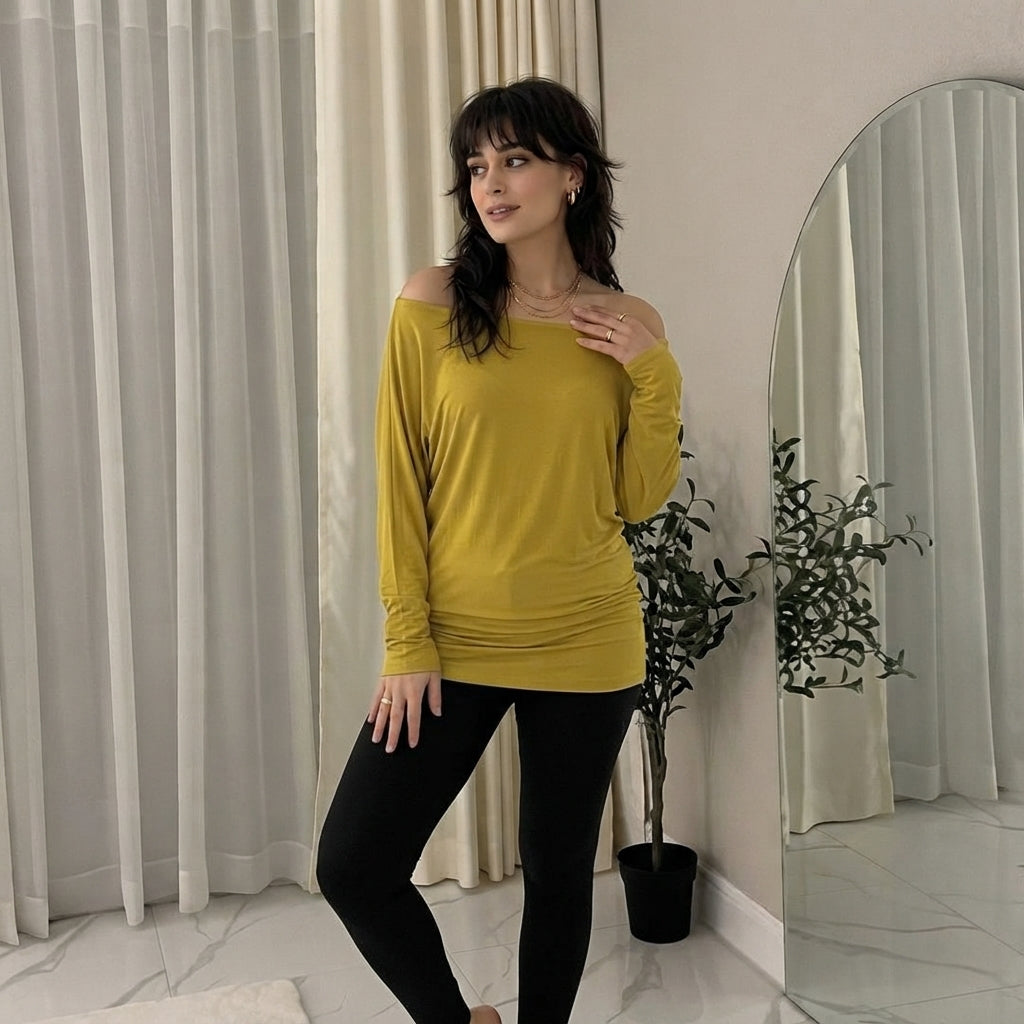 LUXE DIVA One Off-Shoulder Tops with Long Sleeves, Off Shoulder Batwing Jumper, Ladies Batwing Top in Black, Red, White Plus 21 Colors More UK