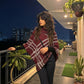 LUXE DIVA Women's Check Print Poncho Knitted Collared Cape Wrap Shawl Jumper