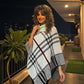 LUXE DIVA Women's Check Print Poncho Knitted Collared Cape Wrap Shawl Jumper