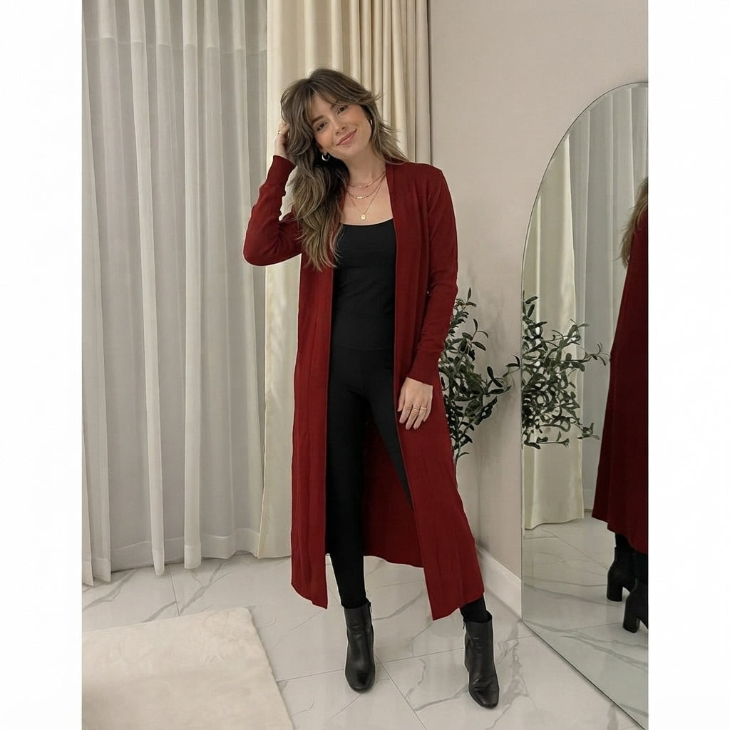 LUXE DIVA Women's Plus Size Longline Maxi Cardigan Open Front Coatigan 8-26