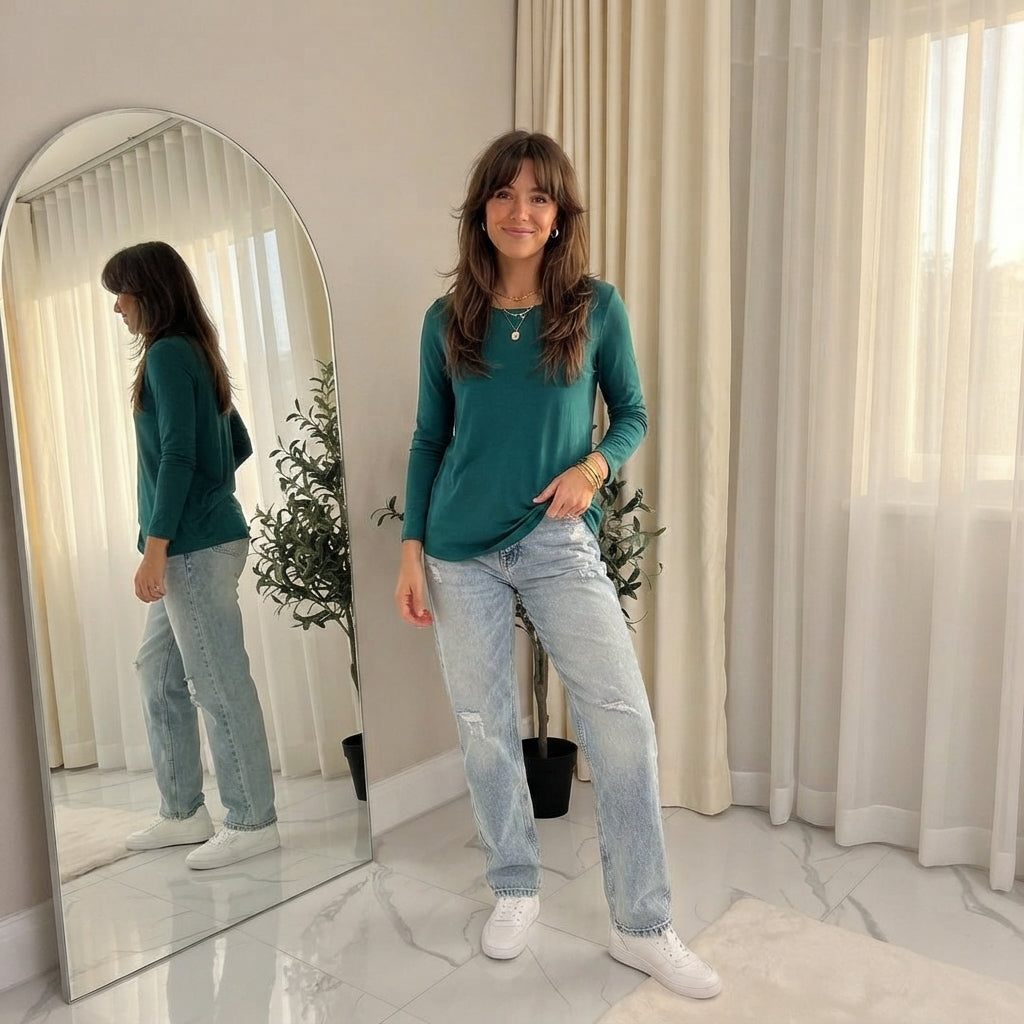 LUXE DIVA Women's Long Sleeve Round Neck T Shirt Top Sizes 8-26