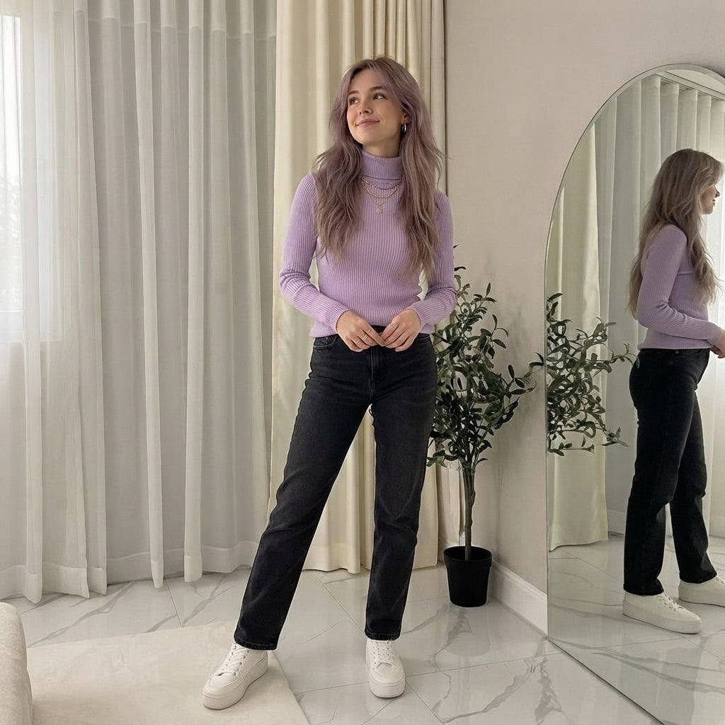 LUXE DIVA Women's Ribbed Stretch Polo Turtle Neck Jumper Top S to 3XL