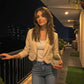 LUXE DIVA Women's Lined Blazer 3/4 Ruched Sleeve Open Front Office Jacket