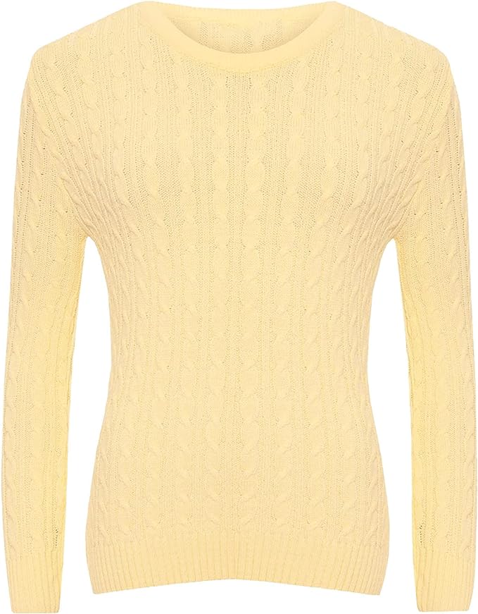 Ladies Long Sleeve Round Neck Knitted Cable Women’s Jumper Knitted Sweater Pull Over Jumper Top Knit Warm Winter Chunky Everyday Casual Pullover Plain Tops Sizes 8-26