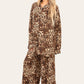 LUXE DIVA LADIES BROWN LEOPARD ITALAIN 2 PIECE SHIRT BLOUSE WITH WIDE LEG PLAZZO TRS SUIT LOUNGE WEAR LOOSE FIT