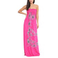 LUXE DIVA Womens Sleeveless Chunky Flower Printed Sheering Maxi Party Dress Sizes S-2XL