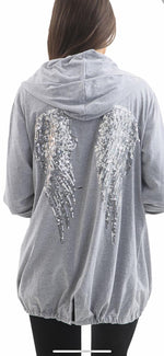 Load image into Gallery viewer, women sequin angel wing back oversized hoodie sweatshirt jacket coat cardigan
