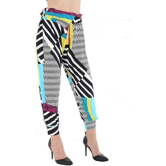 LUXE DIVA Women’s Harem Pants Trousers | Printed Full Length Ali Baba Baggy Trousers with Side Slits & Ankle Cuffs | Casual Stretch Yoga Sweatpants | Sizes 8-26