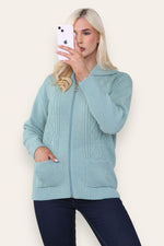 Load image into Gallery viewer, LUXE DIVA Womens Collar Zip Cable Knit Cardigan Ladies Long Sleeve Pullover Pocket Jumper
