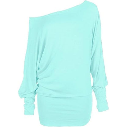LUXE DIVA One Off-Shoulder Tops with Long Sleeves, Off Shoulder Batwing Jumper, Ladies Batwing Top in Black, Red, White Plus 21 Colors More UK