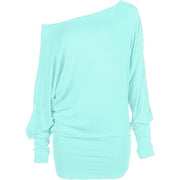 LUXE DIVA One Off-Shoulder Tops with Long Sleeves, Off Shoulder Batwing Jumper, Ladies Batwing Top in Black, Red, White Plus 21 Colors More UK