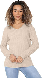 Load image into Gallery viewer, LUXE DIVA Women’s Long Sleeve V Neck Chunky Cable Knit Jumper for Ladies Casual Pullover Sweater for Women UK Size 8-22
