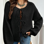 Load image into Gallery viewer, LUXE DIVA Women’s Bow Tie Oversized Sweate V Neck Knit Cardigan Cute Long Sleeve Pullover Top
