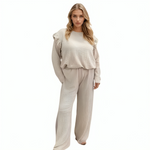 Load image into Gallery viewer, LUXE DIVA Ladies Frill arm Long Sleeve 2pcs Women&#39;s Wide Flared Leggings Trouser Loungewear Suit
