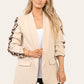LUXE DIVA Ladies rouge leopard on sleeve Italien  blazer 2 front flap pockets