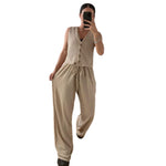 Load image into Gallery viewer, LUXE DIVA New Two Piece Wide Leg Pants Set Women&#39;s Spring New V-Neck Sleeveless Vest with Hanging Wide Leg Pants Casual Set
