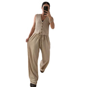 LUXE DIVA New Two Piece Wide Leg Pants Set Women's Spring New V-Neck Sleeveless Vest with Hanging Wide Leg Pants Casual Set