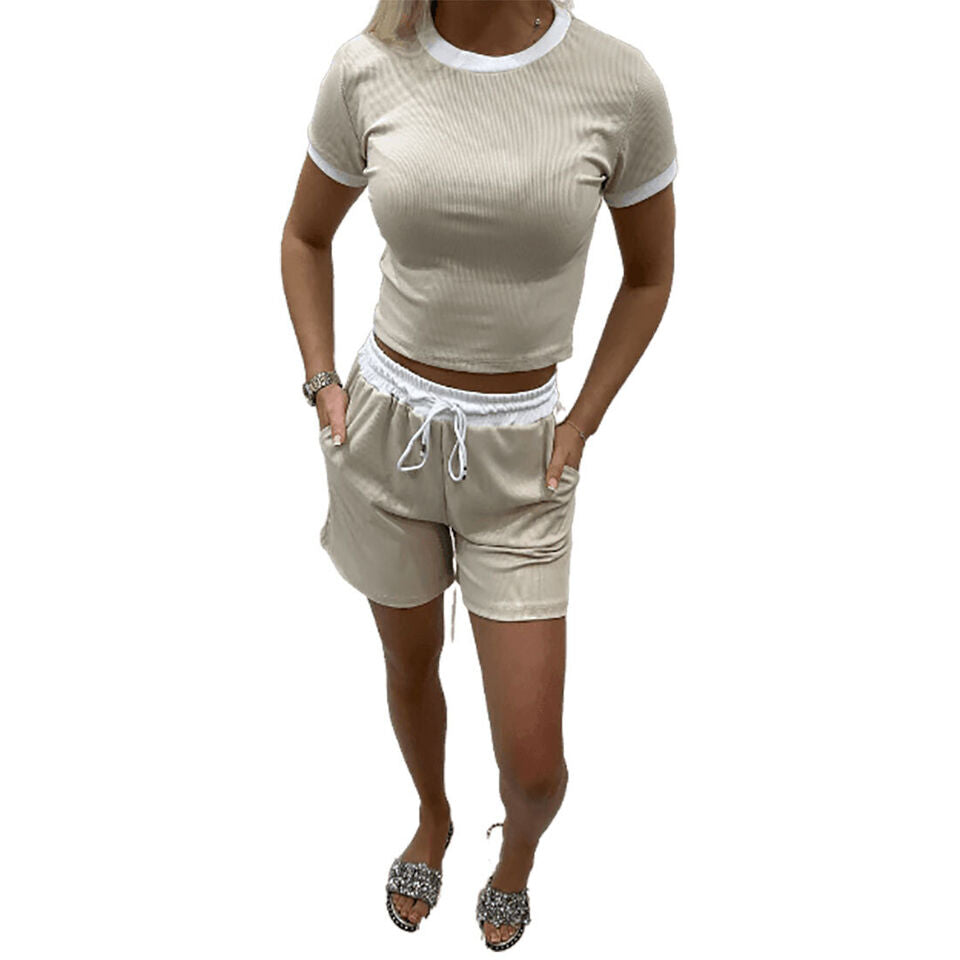 LUXEDIVA LADIES RIBBED CONTRAST CROP TOP SET