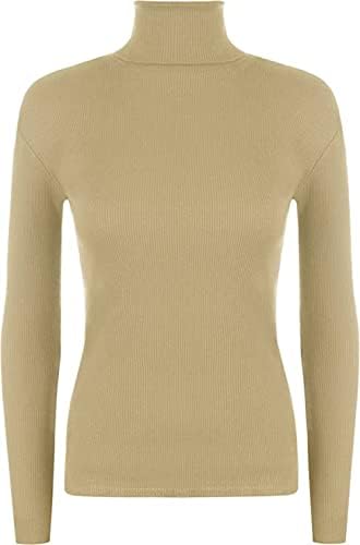 LUXE DIVA Women Ladies Ribbed Stretch Polo Turtle Neck Rib Top Jumper UK Size S/M-XXXL