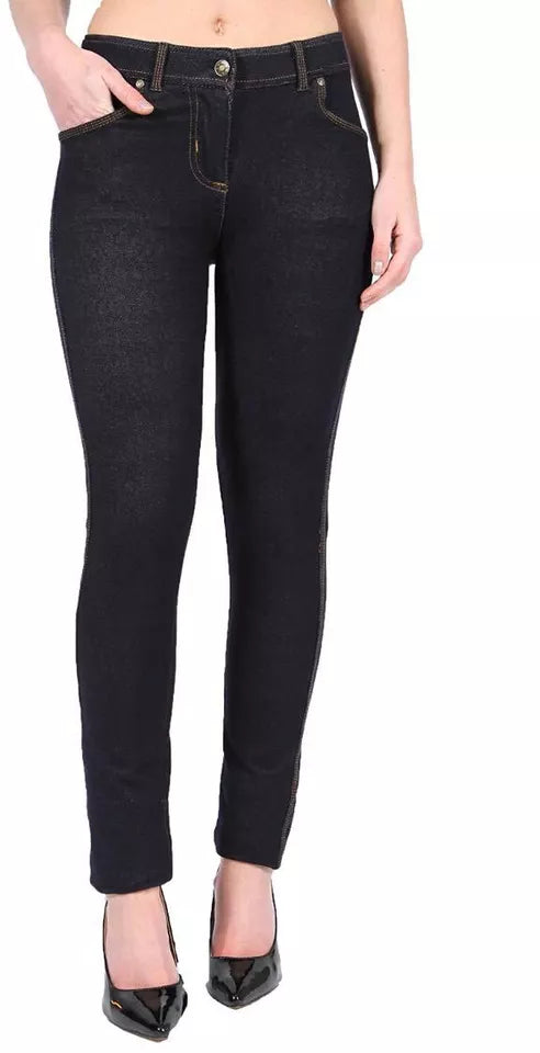 LUXE DIVA Ladies Women & Girls Stretch Denim Look Skinny Jeggings Leggings with Zip and Pockets UK Size 10-22