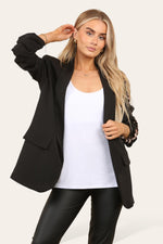 Load image into Gallery viewer, LUXE DIVA Ladies rouge leopard on sleeve Italien  blazer 2 front flap pockets
