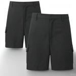 Load image into Gallery viewer, LUXE DIVA Boys School Uniform Cargo Shorts, Teflon-Coated Plain Elasticated Waist Boys Shorts with Zip and Clip Fastening, Black &amp; Grey Uniform Summer Short Pants, Ages 3-13 Years

