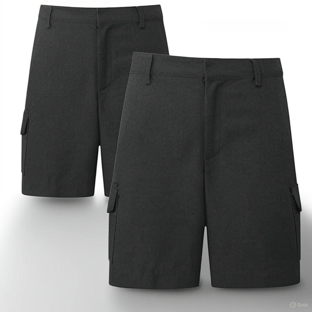 LUXE DIVA Boys School Uniform Cargo Shorts, Teflon-Coated Plain Elasticated Waist Boys Shorts with Zip and Clip Fastening, Black & Grey Uniform Summer Short Pants, Ages 3-13 Years