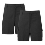 Load image into Gallery viewer, LUXE DIVA Boys School Uniform Cargo Shorts, Teflon-Coated Plain Elasticated Waist Boys Shorts with Zip and Clip Fastening, Black &amp; Grey Uniform Summer Short Pants, Ages 3-13 Years
