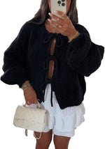 Load image into Gallery viewer, LUXE DIVA Front Cardigan Sweater Puff Long Sleeve Open Front Loose Cardigan Tops Knitted Outwear Streetwear
