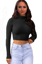 Load image into Gallery viewer, LUXE DIVA Womens Long Sleeves knitted Ribbed Polo Neck Crop Top
