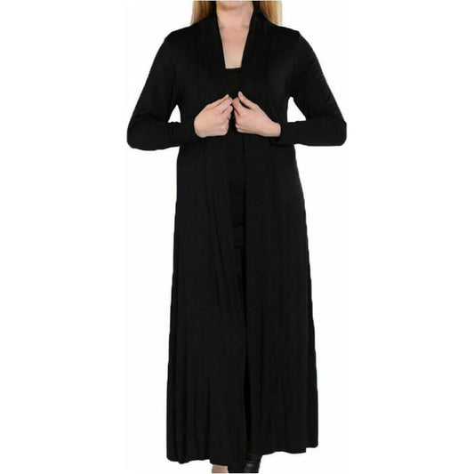 LUXE DIVA Women’s Plus Size Maxi Long Cardigan UK | Floaty Full Sleeve Open Front Coatigan | Lightweight Collared Duster Jacket | Ladies Longline Cover Up Sizes 8-26
