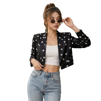 LUXE DIVA LADIES CROP ROUGE SLEEVE POLKA DOT BLAZER