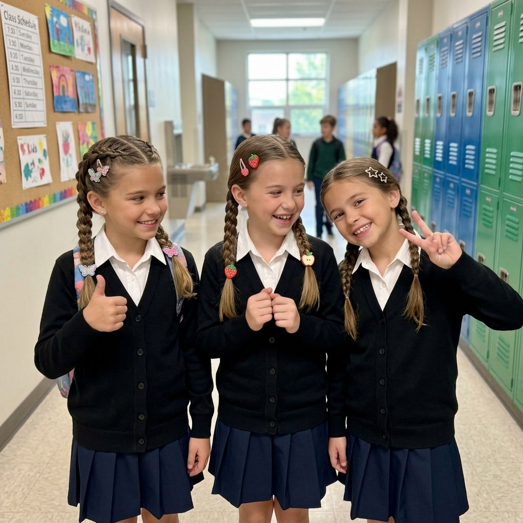 LUXE DIVA  Girls Pack of 3 School Cardigans Long Sleeve Stretchy Smart Cardigans Ages 3-13 Years