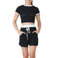 LUXEDIVA LADIES RIBBED CONTRAST CROP TOP SET