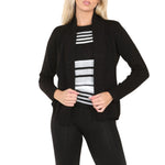 Load image into Gallery viewer, LUXE DIVA Womens Fine Knitted Striped Jumper Open Long Sleeve Sweater Twin Cardigan
