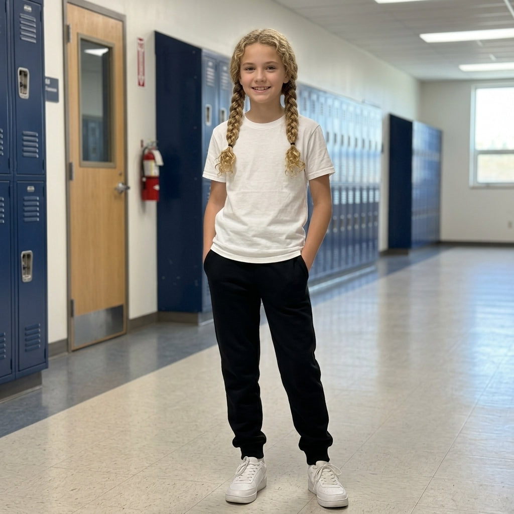 LUXE DIVA Girls Fleece Jogging Bottoms Kids PE Tracksuit Trousers School Sportswear