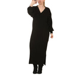Load image into Gallery viewer, LUXE DIVA LADIES V Neck HIGH FUNNEL NECK LONG MAXI LENGTH KNITTED DRESS NOW IN STOCK

