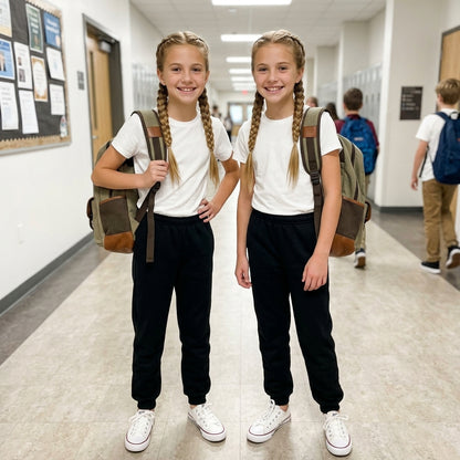 LUXE DIVA Girls Pack of 2 Fleece Jogging Bottoms Kids PE Tracksuit Trousers School Sportswear