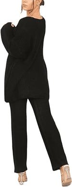 Load image into Gallery viewer, Ladies 2 Piece Italian Knitted 4 Button Cardigan Set Womens Wide Leg Lounge Wear Co-Ord Bottom Tracksuits
