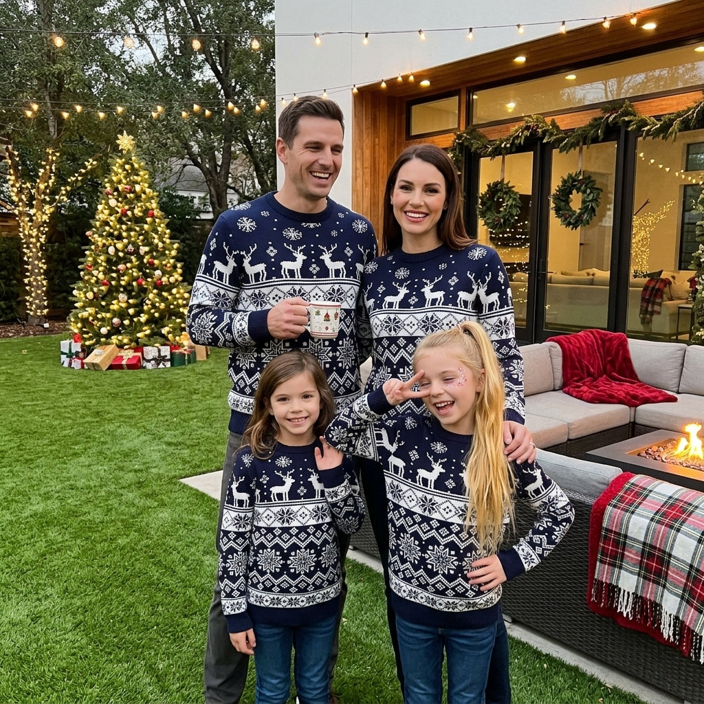 LUXE DIVA Family Matching Christmas Jumper | Red Fairisle Nordic Xmas Pullover