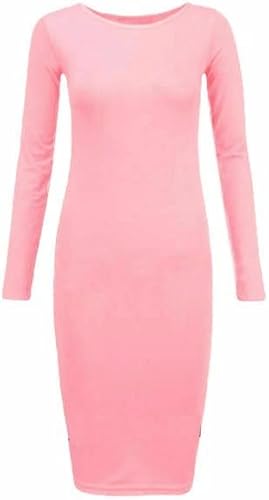 LUXE DIVA Ladies Womens Long Sleeve Stretch Jersey Bodycon Printed MIDI Dress Plus Size