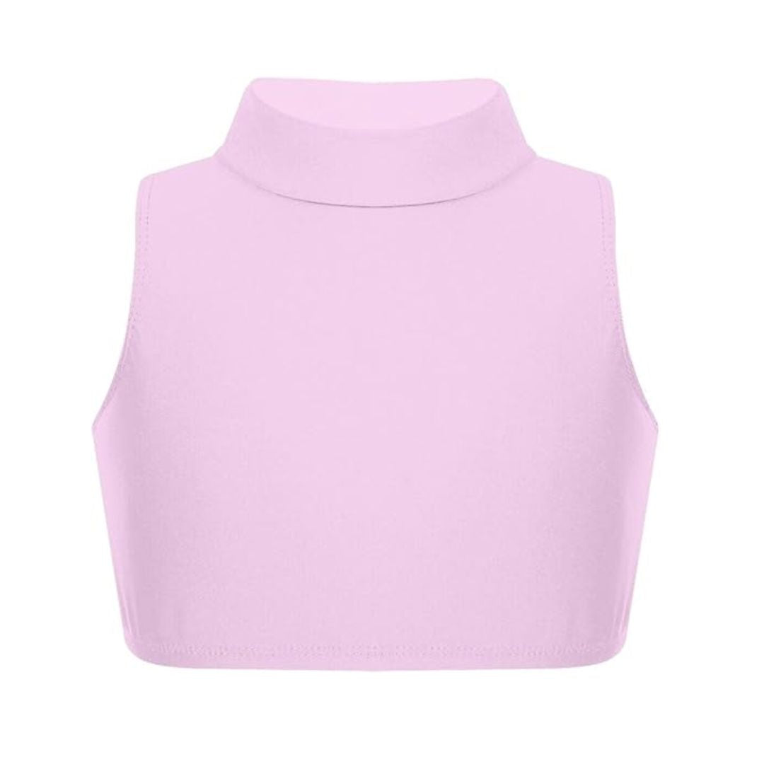 LUXE DIVA Girls Gymnastics Crop Tops – Kids Sleeveless Turtle Neck Crop Top for Dance, Yoga, Sports, Running – Plain Summer Vest Activewear for Girls Ages 5-13 Years
