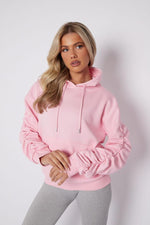 Load image into Gallery viewer, Ladies Ruched Sleeve Fleece Oversized Hooded Sweatshirt Hoodie Womens Top Jumper
