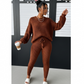 Women's Solid Drop Shoulder Sweater Set, 2024 New Drop Shoulder Rib-Knit Sweater & Pants Set