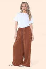 Load image into Gallery viewer, LUXEDIVA Womens Ladies Wide Leg Drawstring Palazzo Bottom Trouser Pant
